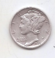 ESTADOS UNIDOS DEL AÑO 1938 DE 1 DIME